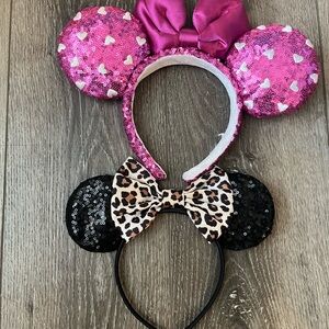 Disney Mini Mouse Ears Pink Glitter Black Cheetah Print  Animal Kingdom Park